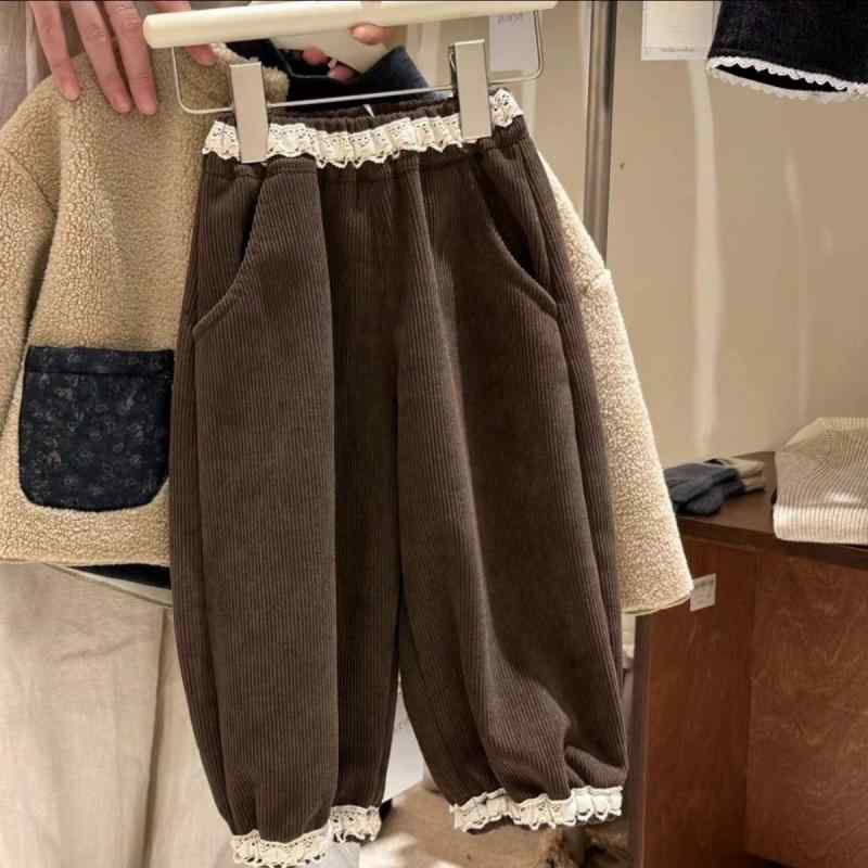 子供服 パンツ 秋冬 女児 コーデュロイ 裏起毛 レギンス スパッツ 花柄レース 90cm 100cm 110cm 120cm 130cm 140cm 伸縮性 普段着