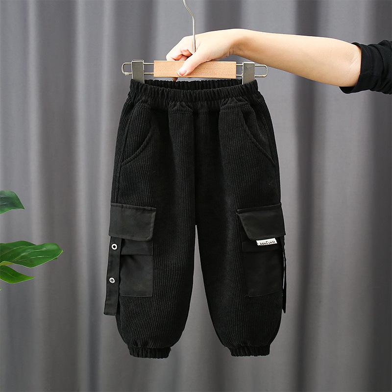 キッズ パンツ 秋冬 裏起毛 コーデュロイ 男の子 子供 ズボン 長ズボン ウェストゴム 普段着 部屋着 ブラック カーキ