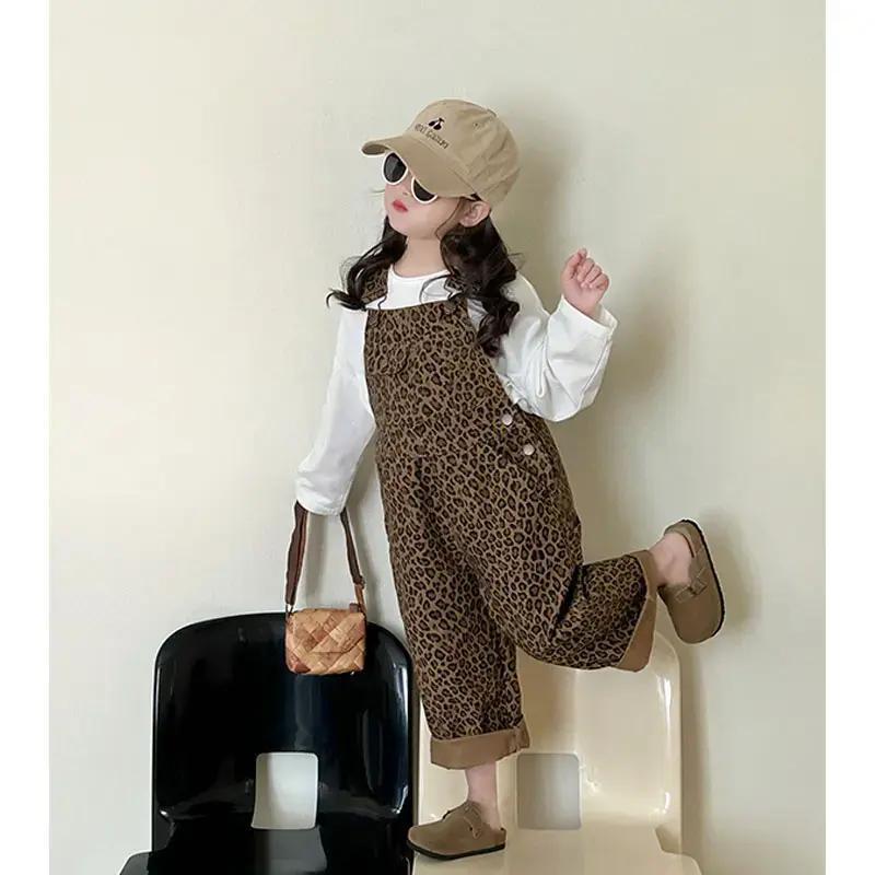 キッズ 女の子 トップス コーデュロイ ヒョウ柄 サロペット ショートパンツ セット 春秋 新生児 普段着