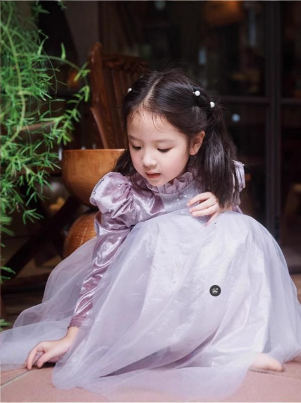 ワンピース 女の子 子供 長袖 プリンセスドレス チュール パープル 110cm 120cm 130cm 140cm