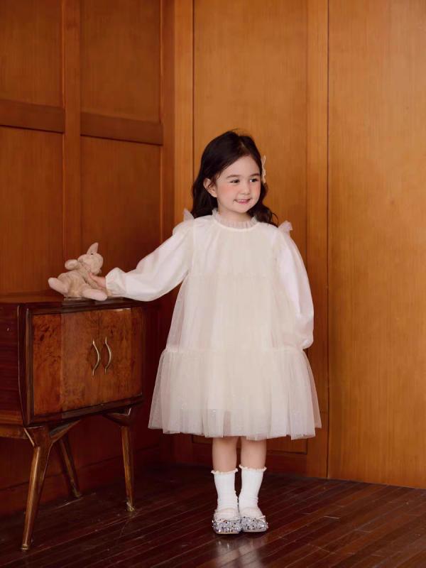 ワンピース 子供服 女の子 チュールスカート プリンセスドレス チュール 長袖 Aライン フレアスカート フォーマル 結婚式 発表会 パーティー かわいい