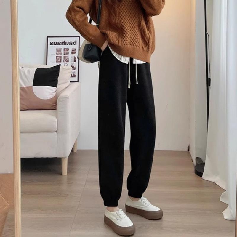 パンツ レディース ハーレムパンツ テーパードパンツ コーデュロイパンツ 秋冬 加絨 あったか 9分丈 高身長 小柄 グレー ブラック ポケット