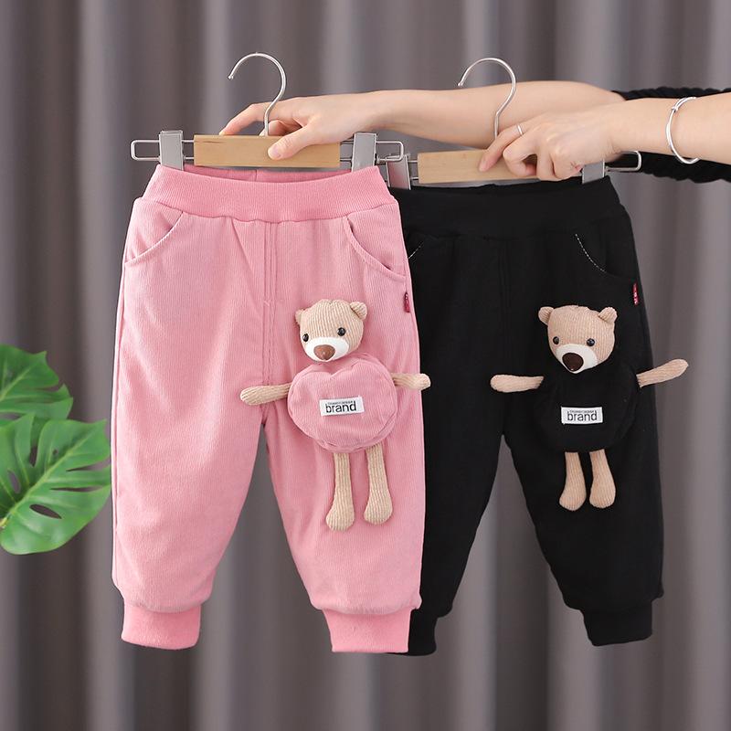 ベビー キッズ パンツ 冬用 長ズボン 裏起毛 幼児 子供 かわいい ズボン コーデュロイパンツ 伸縮性 あったか 部屋着 普段使い ブラック ピンク系 ブラウン
