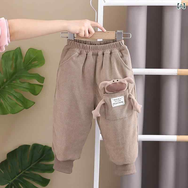 子供用パンツ 冬用 裏起毛 厚手 男の子 コーデュロイ パンツ 新生児 三層 コットン ズボン 幼児 2024年 新作 カートゥーン柄 かわいい 柔らかい カキ色 ダークブラウン ブラック