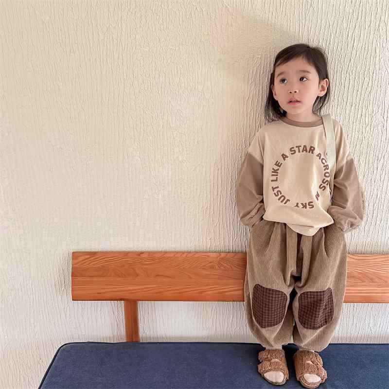 子供用 カジュアルパンツ 春秋 格子柄 コーデュロイ 9分丈 裾絞り パンツ ベビー キッズ 男女兼用 かわいい 普段着