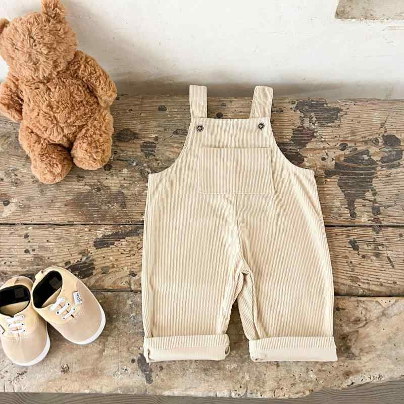 ベビー キッズ コーデュロイ サロペットパンツ 男女兼用 幼児 かわいい オーバーオール 長ズボン ベージュ系 冬