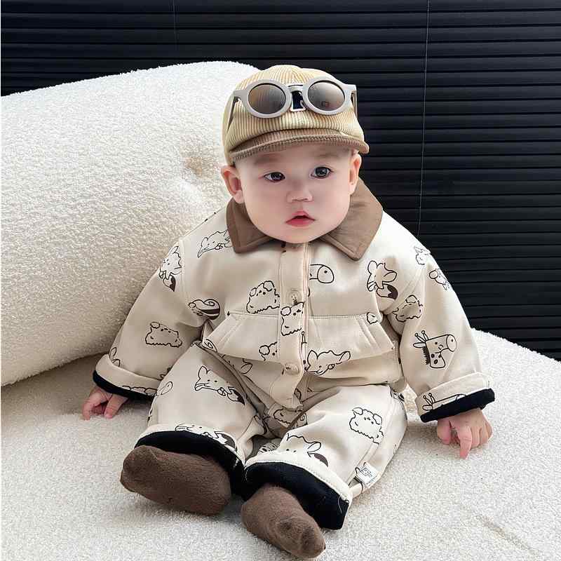 ベビー服 冬物 男の子 女の子 裏起毛 コットン 上下セット 新生児 セットアップ 厚手 カートゥーン アニマル柄 カバーオール サロペット 73 80 90 100 110 4,285円