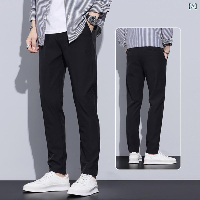 パンツ 男性用 ストレート ビジネス カジュアル スラックス ロングパンツ 黒 ブラック グレー カーキ色 綿 混紡 ポケット付き