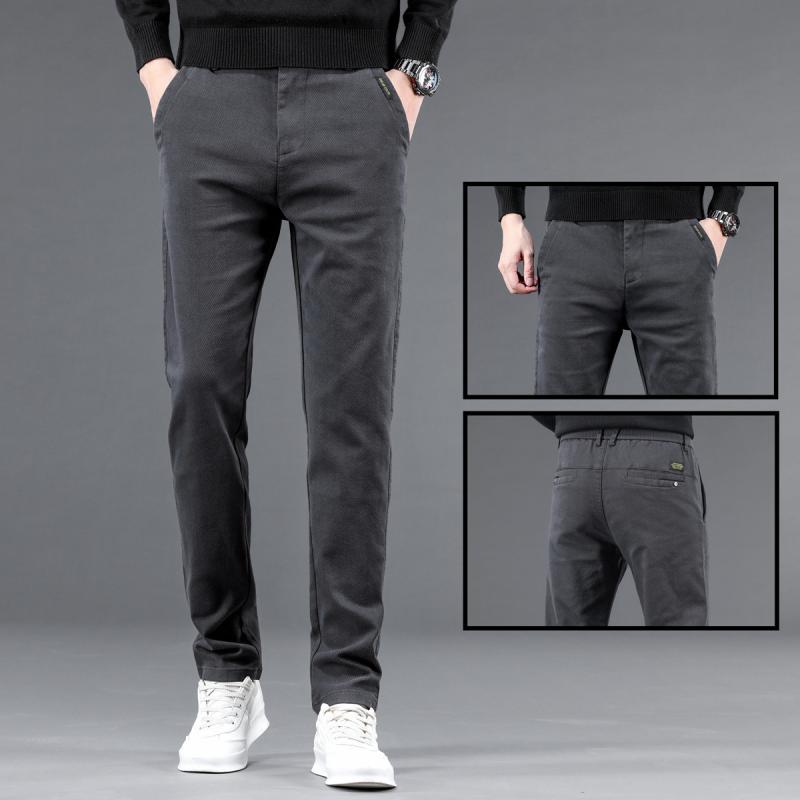パンツ メンズ 男性用 ズボン ストレッチ ストレート スラックス ロングパンツ カジュアル オフィスカジュアル きれいめ 薄手 無地 春秋 深灰色 伸縮性