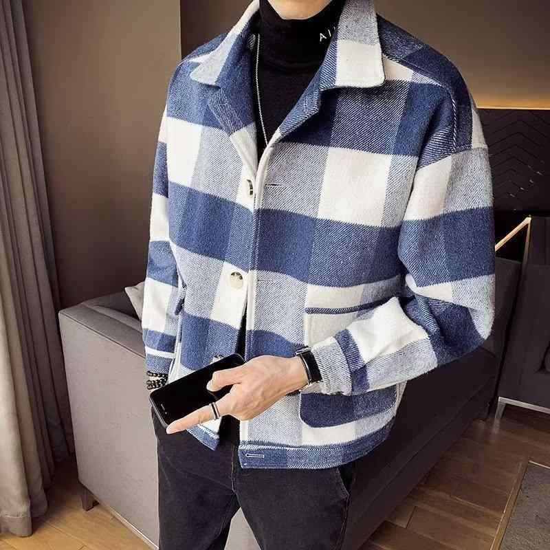 コート メンズ 秋冬 男性用 ウール ショート アウター 韓国風 ゆったり リネン カジュアル カーキ色 ブルー M L XL 2XL 3XL