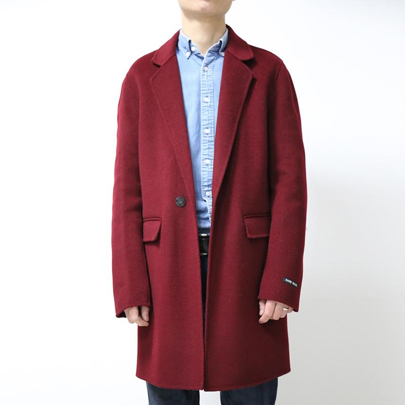 コート 男性用 ウールコート 秋冬 ビジネス 紳士服 Vネック シングルブレスト 無地 赤色