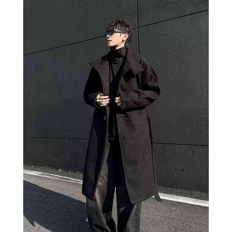 厚地の外套 男女兼用 秋冬 韓国風 ゆったり 真っただ中丈 羊毛 ポリエステル 黒いこと 杏