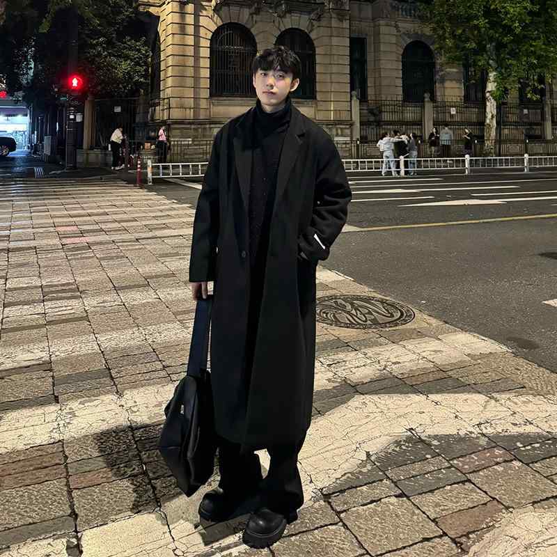 コート メンズ 男性用 ロング丈 ウールライク テーラード 秋冬 防寒 あったか 厚手 ゆったり オーバーサイズ ビッグシルエット ビジネス 通勤 無地 シンプル カジュアル きれいめ おしゃれ モード系|イーマイショップ