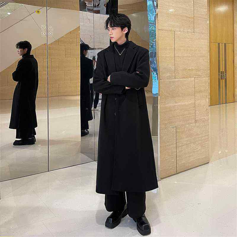 大衣 メンズ 男性用 秋冬物 ウール ロング丈 スリムフィット オーバーコート ビジネス カジュアル ブラック 黒|イーマイショップ