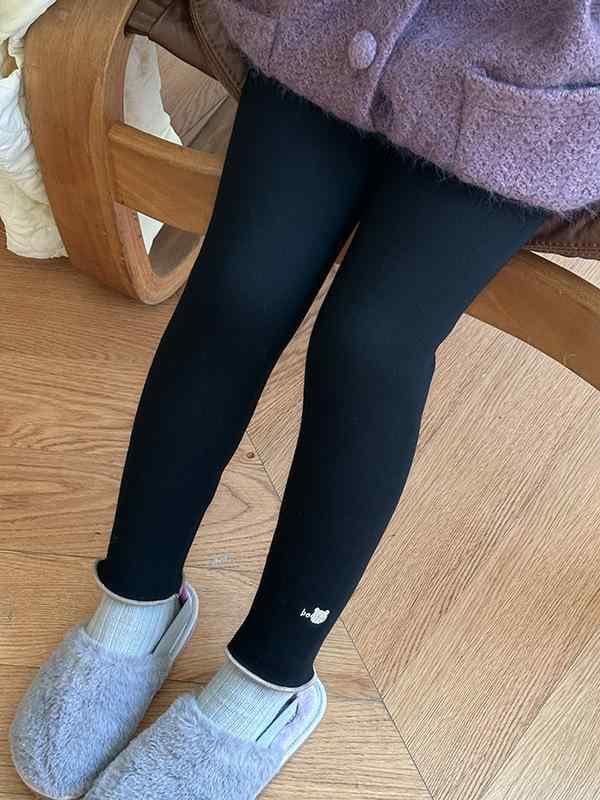 ズボン下 キッズ 女児 ベビー 純綿 裏起毛 厚手 あったか 韓国風 クマ 黒 ブラック グレー 120 130 140 150 160 秋冬