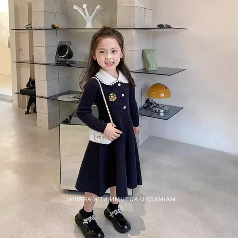 ワンピース 女児 キッズ ニット 秋冬 Aライン タータンチェック ウール 英国風 暖かい かわいい 普段着