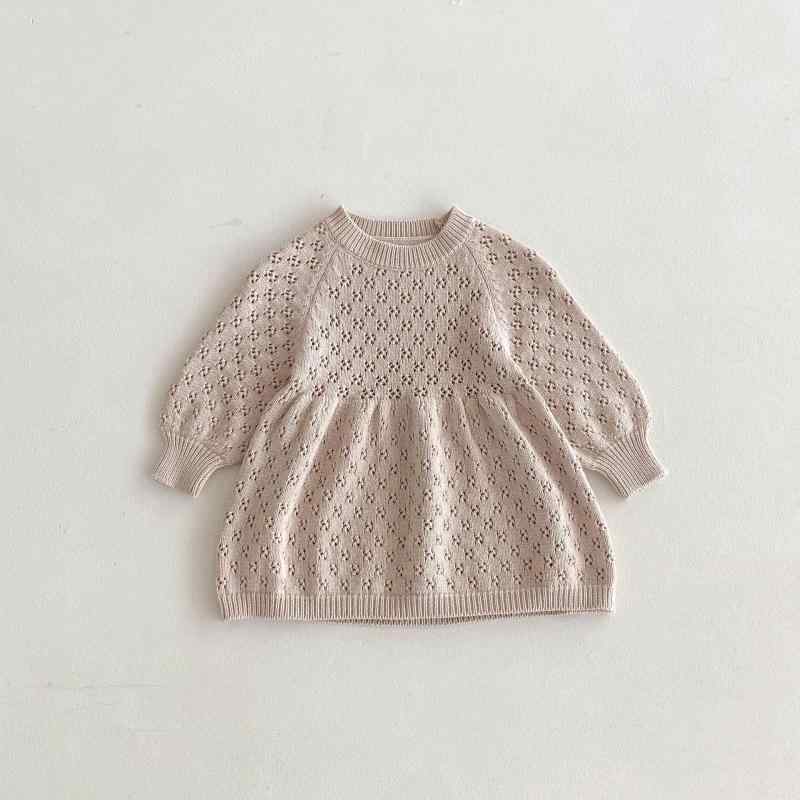 ワンピース 女児 韓国風 子供服 綿 レトロ ケーブル編み 長袖 プリンセス スカート 花柄 カキ色 80cm 90cm 100cm 110cm 120cm 130cm