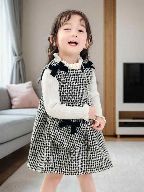 子供服 女の子 ニットベスト ワンピース セットアップ 秋冬 韓国子供服 チェック柄 ウール混紡 かわいい おしゃれ フォーマル 普段使い 発表会 結婚式