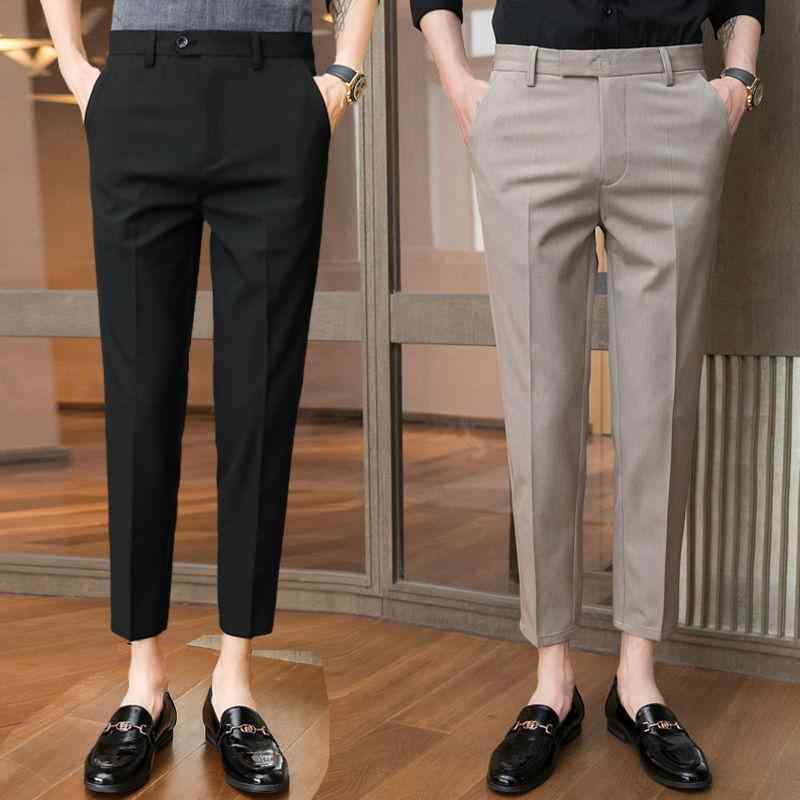 ズボン下 メンズ 成人男性用 春夏 8分丈 9分丈 商行為心地好い スラックス テーパードパンツ か細い 細身 無地 ポリエステル