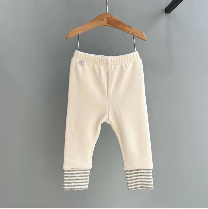 子供服 女の子 裏起毛レギンス スパッツ ボーダー柄 コットン ミルクホワイト コーヒー色 90 100 110 120 130