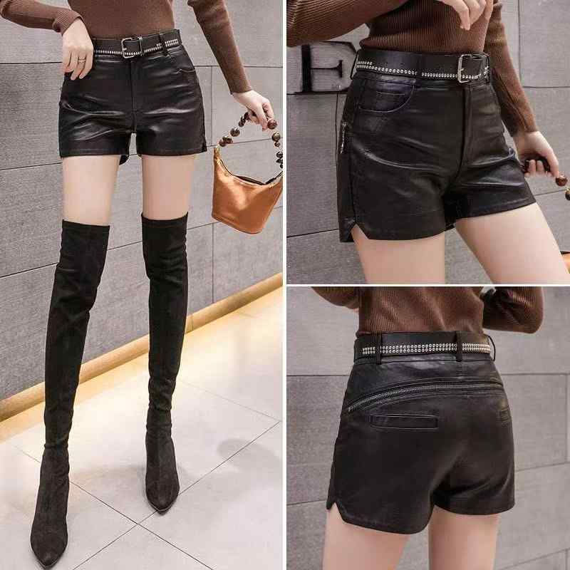 パンツ レディース 秋冬 韓国風 美脚 スキニー ブラック ミドルウエスト ストレート ズボン レザーパンツ カジュアルパンツ 黒 アクリル