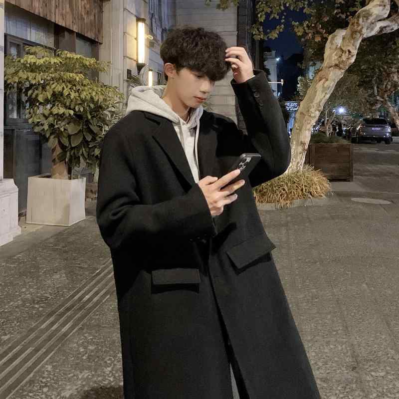 コート メンズ 男性用 ウール ロング丈 ゆったり オーバーサイズ 韓国風 カジュアル 秋冬 ブラック グレー コーヒー色|イーマイショップ