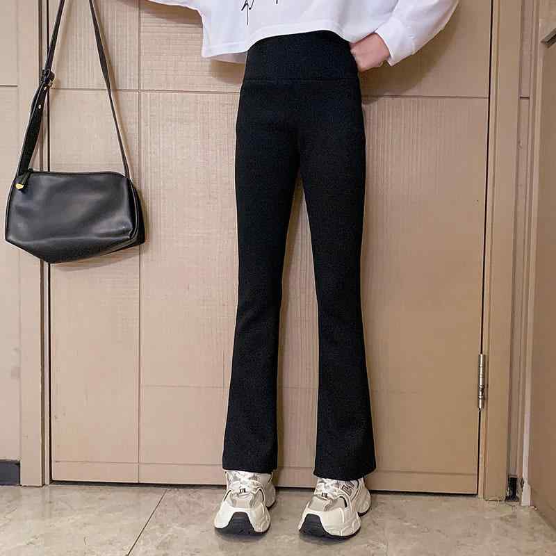 子供服 パンツ 女の子 秋物 レギンス シャーリングパンツ フレアパンツ 高学年向け コットン混紡 伸縮性 通学着 普段着 ブラック