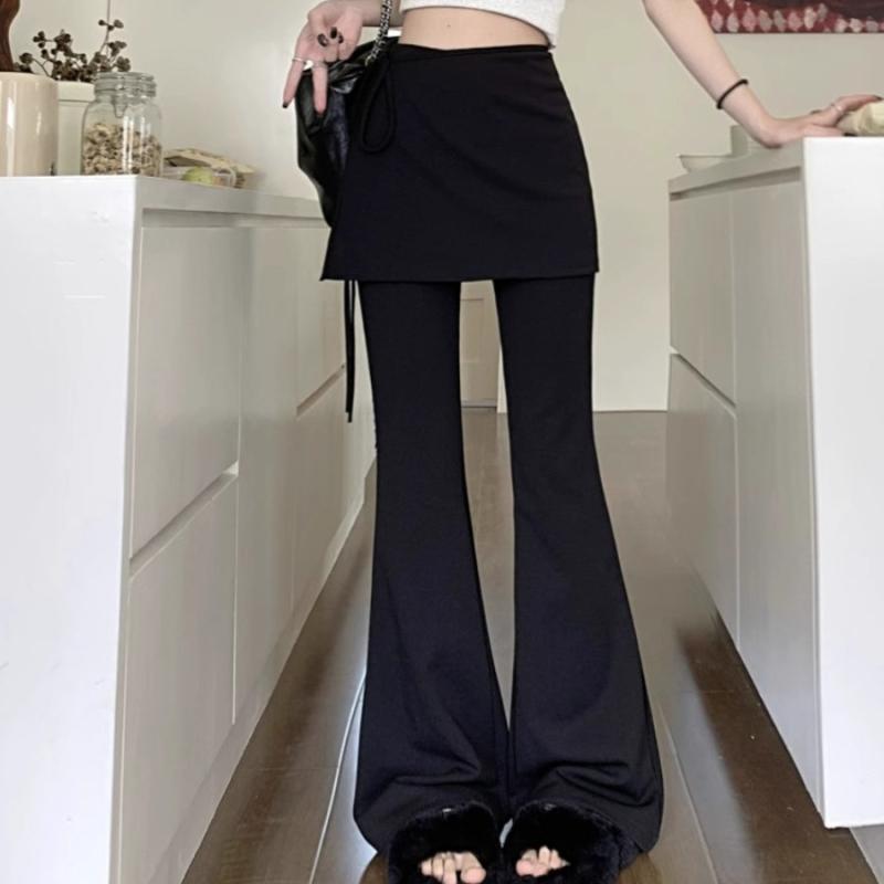 ヨガパンツ レディース 韓国風 デザイン 裾広がりパンツ スラックス 体型カバー 美脚 リラックスパンツ 普段使い ポリエステル 無地 黒