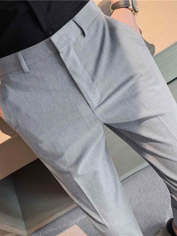 パンツ メンズ 男性用 スリムフィット 刺・墸 スーツパンツ 9分丈 ビジネス ロングパンツ 黒 ブラック グレー 灰色 ポリエステル 上品 エレガント