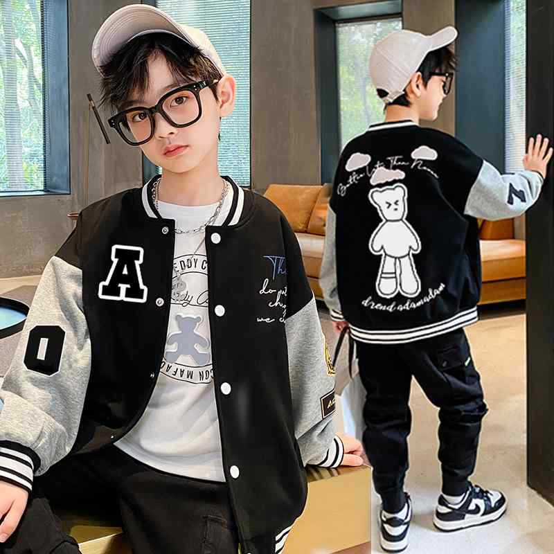 子供用ジャケット 男の子 学生 ベースボールジャケット スポーティ カジュアル ポリエステル アウター 春秋