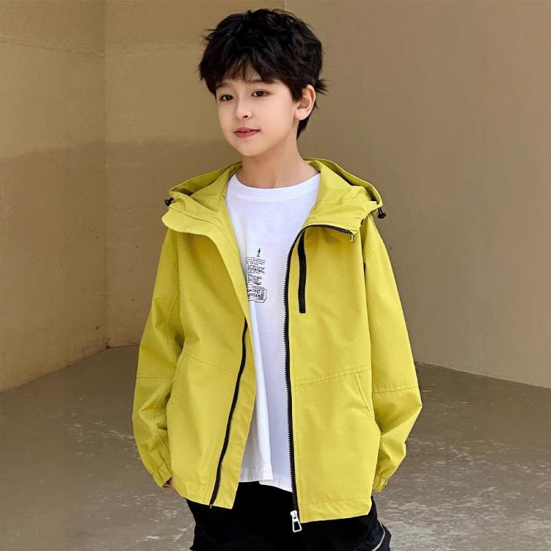 子供服 ジャケット 男の子 スプリングコート フード付き 撥水 アウター 130 140 150 160 黄色 普段着 通学着 ボーイズ 8歳 9歳 10歳 11歳 12歳 13歳 14歳