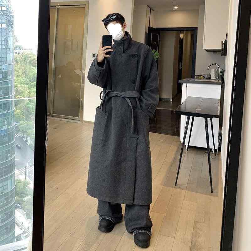 厚地の外套 成人男性用 羊毛 ロング 朦々たる 韓国風 流行り物 成人男性 商行為 心地よい アウター 深薄墨色 黒いこと 秋冬 無地