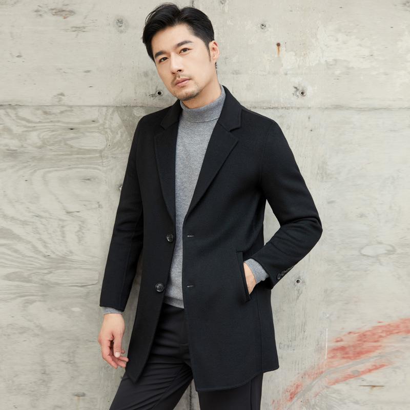 コート メンズ 男性用 秋冬 ウール ダブルフェイス ミドル丈 ビジネス カジュアル 無地 厚手 暖かい 防寒 ブラック ネイビー グレー ブラウン ベージュ ブルー グリーン｜イーマイショップ