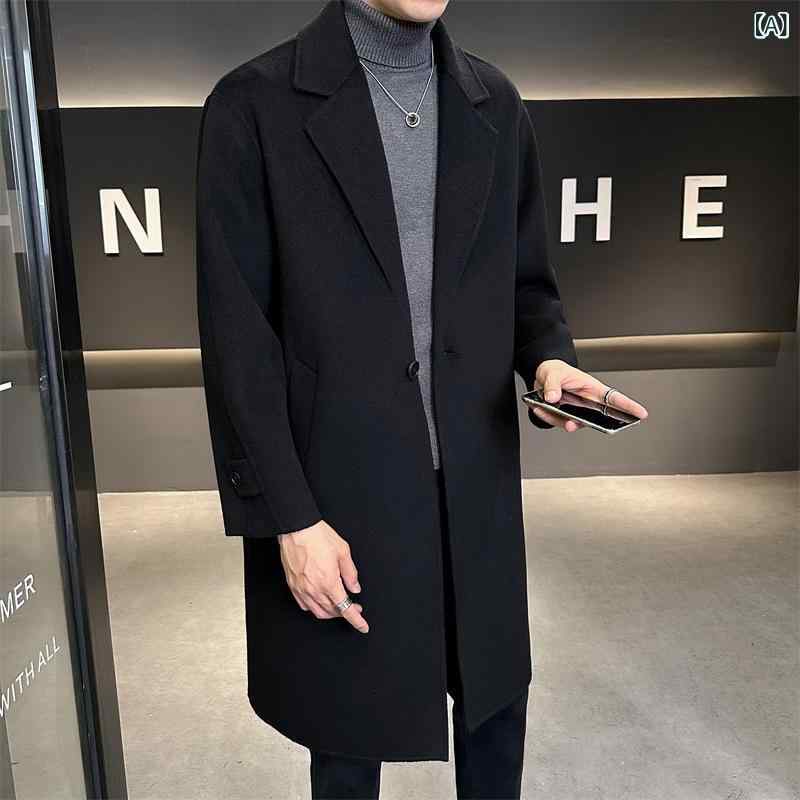 コート 男性用 ウール混紡 テーラード 秋冬 無地 ブラック 黒 グリーン 緑 ライト ビジネス カジュアル
