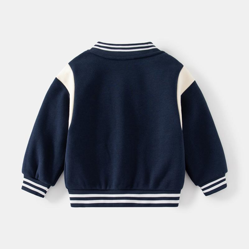 キッズ 男の子 ジャケット 秋冬 長袖 ベースボールジャケット 裏起毛 丸首 ストライプ 切り替え 防寒 普段着