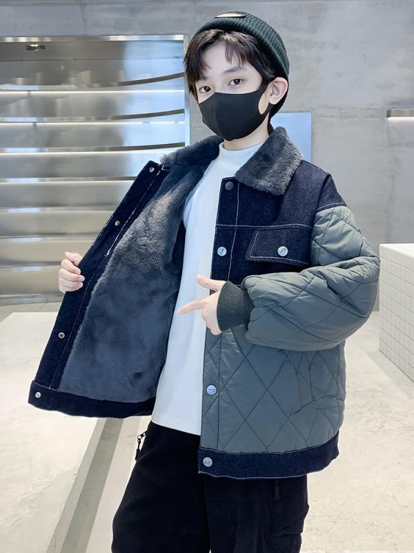 子供服 ジャケット キッズ 男の子 裏起毛 暖かい 厚手 韓国風 アウター ボーイズ 襟付き トップス 中綿 コート 冬 120cm 130cm 140cm 150cm 160cm 170cm