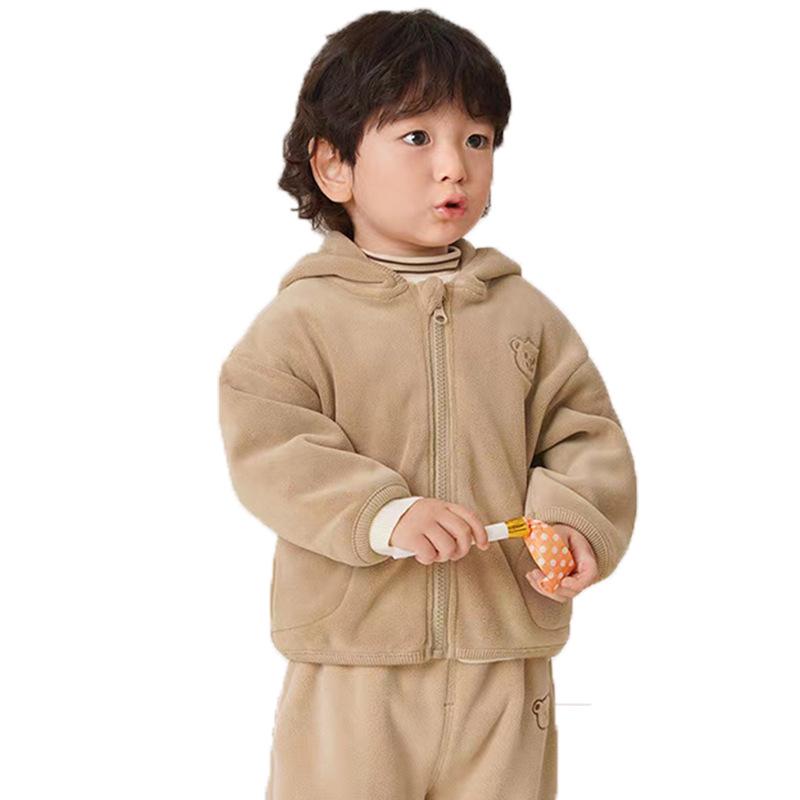 ベビー服 男女兼用 アウター オ粒? フリース ジャケット パーカー 長袖 トップス 防寒着 部屋着 かわいい 無地 秋冬 ピンク系 ブルー系 ブラウン系
