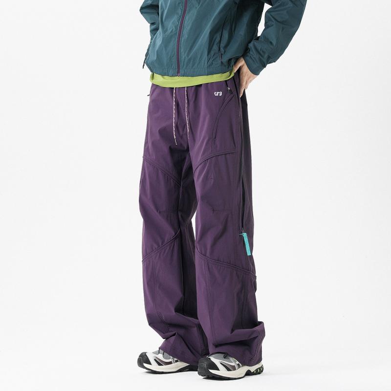 パンツ 男性用 撥水 登山パンツ アウトドアパンツ 春秋 ポリエステル ワイドレッグ パープル グレー