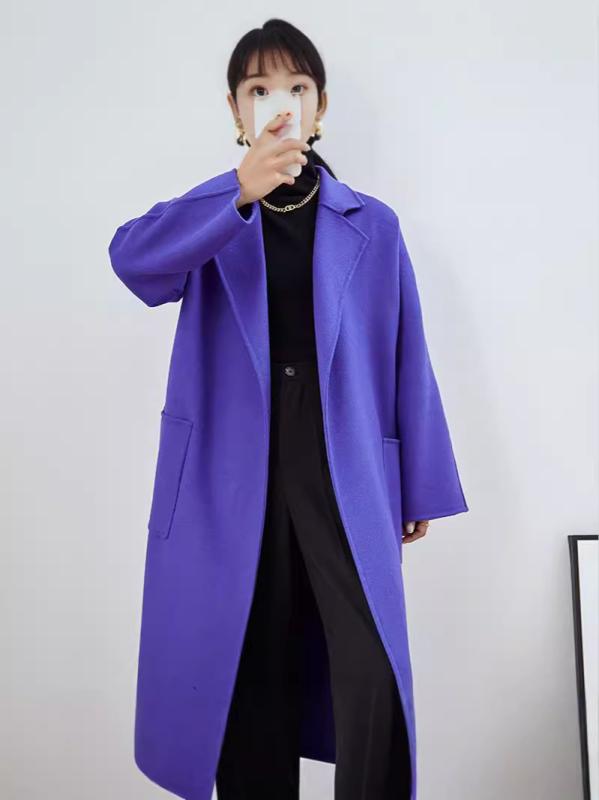 コート レディース 秋冬 ウール ロング丈 ダブルフェイス 繭型 オーバーサイズ ゆったり 通勤 きれいめ 上品 M L XL ブルー イエロー ベージュ パープル ブラック