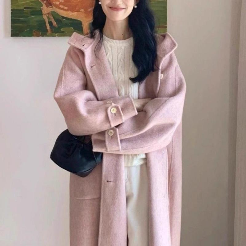コート レディース 秋冬 韓国風 かわいい ヘップバーン風 気質 厚手 ウール アウター 通勤 きれいめ ピンク系 上品