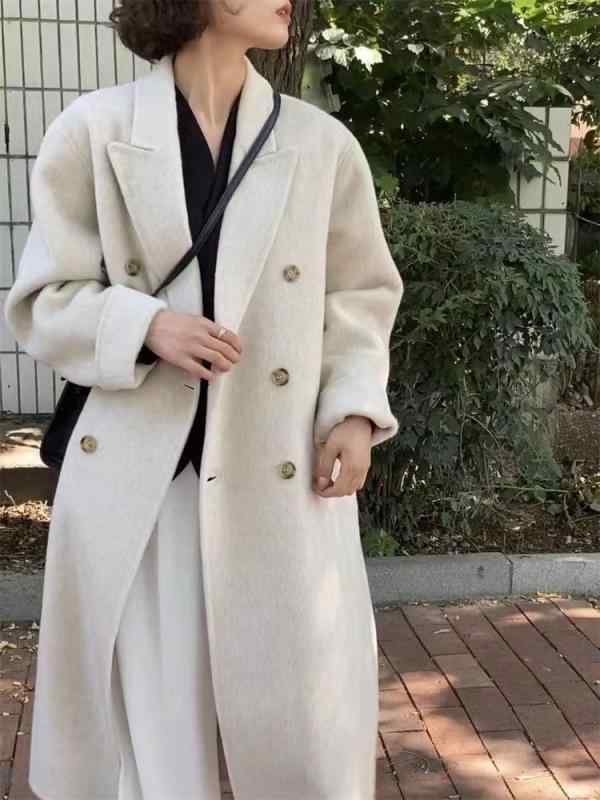 厚地の外套 レディース 絨毛 ロング丈 ダブル乳ぶさ 通い 並み並み厚 西洋風 ゆったり 米白 薄墨色 暗灰色薄墨色 秋冬 レディースファッション-コート・ジャケット