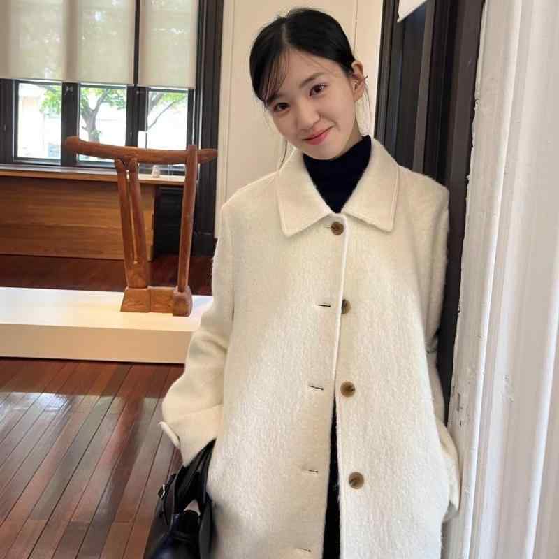 厚地の外套 レディース 韓国風 絨毛 羊毛混紡 アウター 秋冬 真っただ中丈 マキシ丈 ゆったり 朦々たる 生あたたかい 心地好い 象牙色