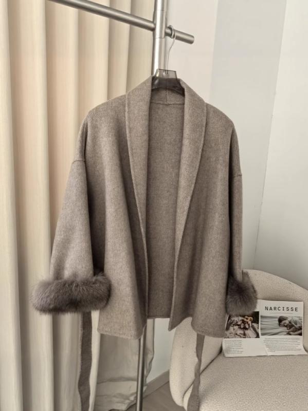 コート レディース 秋冬 ダブルフェイス 羊毛 ウール ヘリンボーン柄 アウター ロング丈 ミドル丈 きれいめ 上品 エレガント カジュアル ポケット付き グレー オフホワイト ベージュ