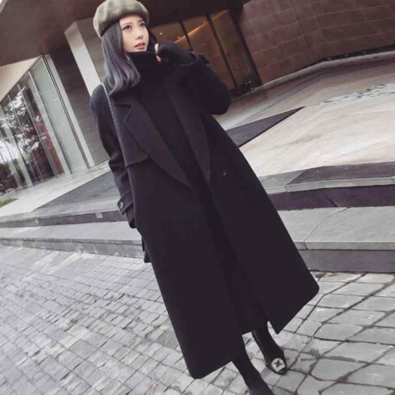 厚地の外套 レディース 毛織 秋冬 窈窕たる ロング丈 黒 通い 無地 ポリエステル テーラードカラー 朦々たる
