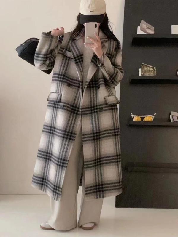 厚地の外套 レディース 秋冬 透かし彫り柄 羊毛 ロング丈 ダブル前胸部 生あたたかい 通い 好いたらしいめ 窈窕たる 飛び切り感 成人女性用 アウター