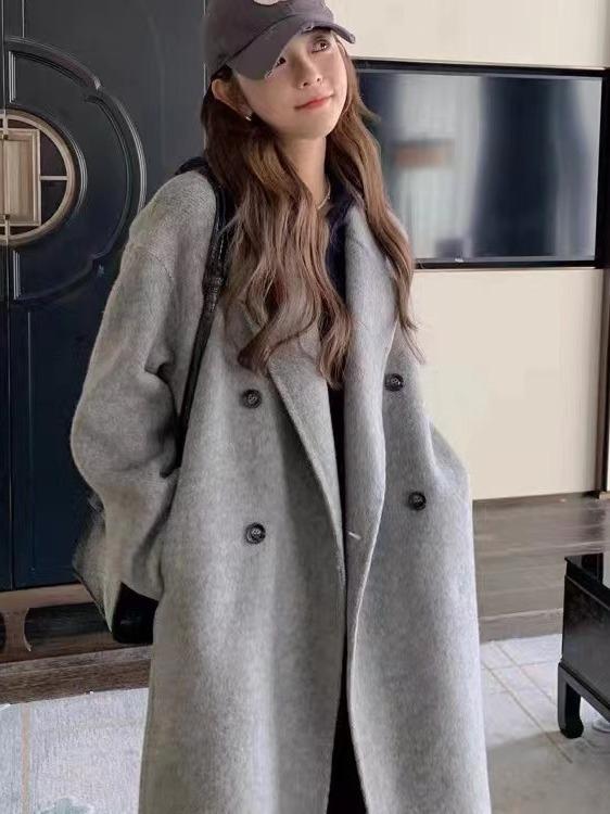 コート レディース ウール ロング丈 韓国風 カジュアル Vネック ゆったり 秋冬 ベージュ グレー ブラウン