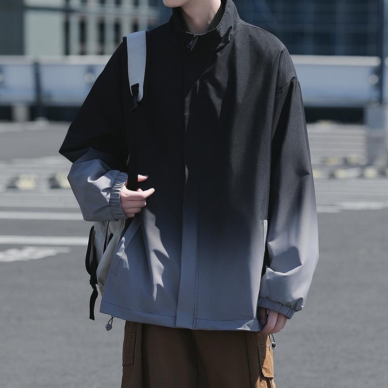 マウンテンパーカー 男性用 防風 防水 アウター 登山服 秋 春 アウトドア グラデーション スタンドカラー ポリエステル 裏起毛 釣り フィッシングウェア