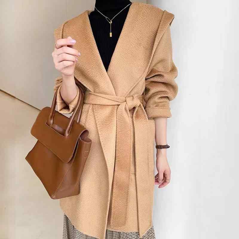 コート レディース ウール ロング丈 ダブルフェイス 浴袍風 ゆったり ラップコート 秋冬 アウター ピンク系 赤 黒 キャメル ベージュ S M