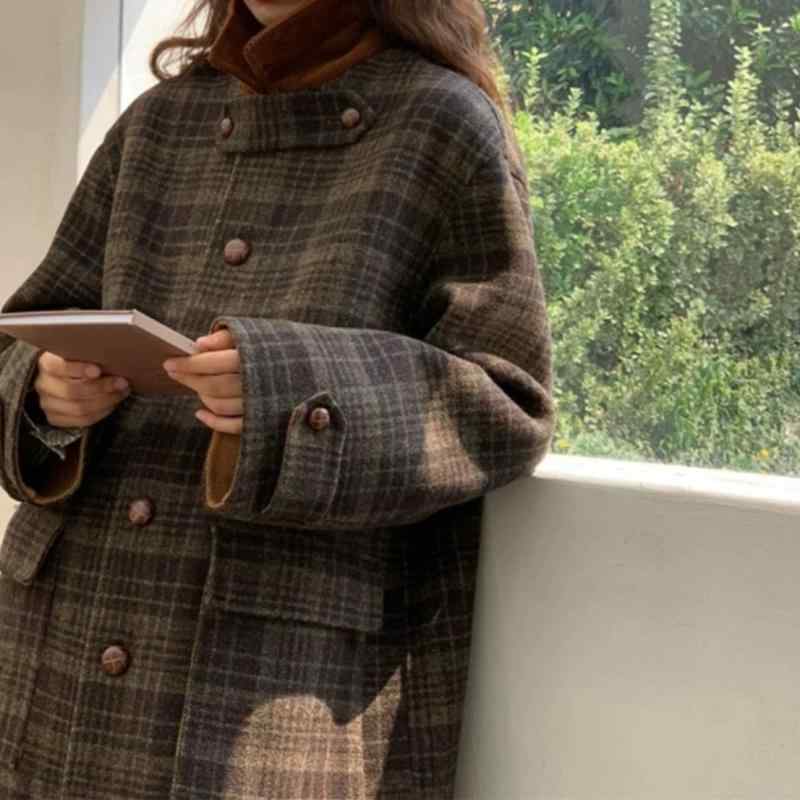 コート レディース 格子柄 ウール アウター 秋冬 韓国風 小柄 高見え ヘップバーン風 ブリティッシュスタイル ポリエステル 厚手 S M L XL 無地 長袖 通勤|イーマイショップ