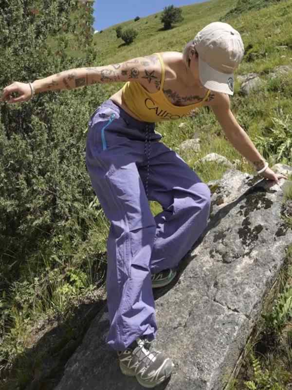 パンツ レディース アウトドア 登山パンツ 速乾 カーゴパンツ スポーツ クライミングパンツ パープル系